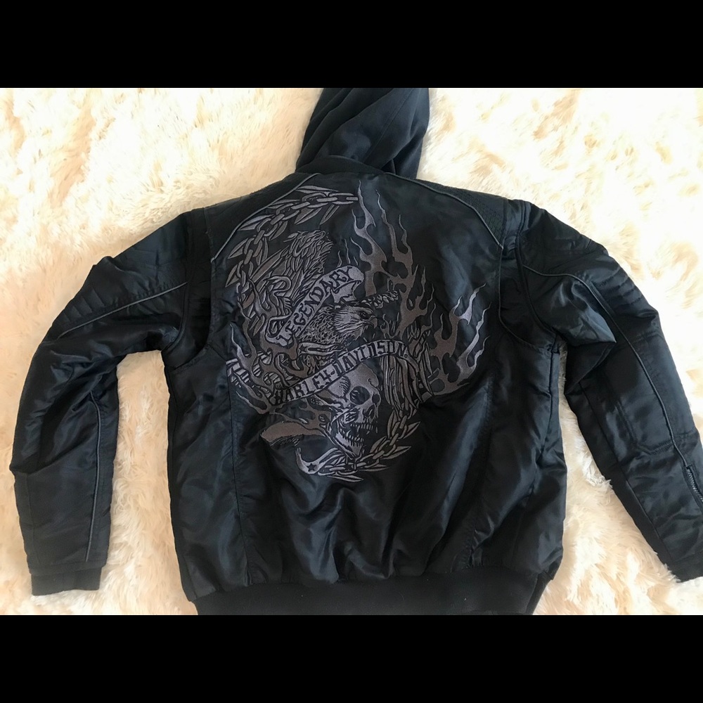 H-D Mens Hooded Canvas Jacket with Graphics - M